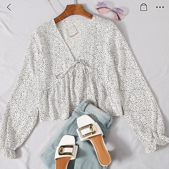 Speckled Print Peasant Sleeve Top SHEIN - Picture 6 of 6